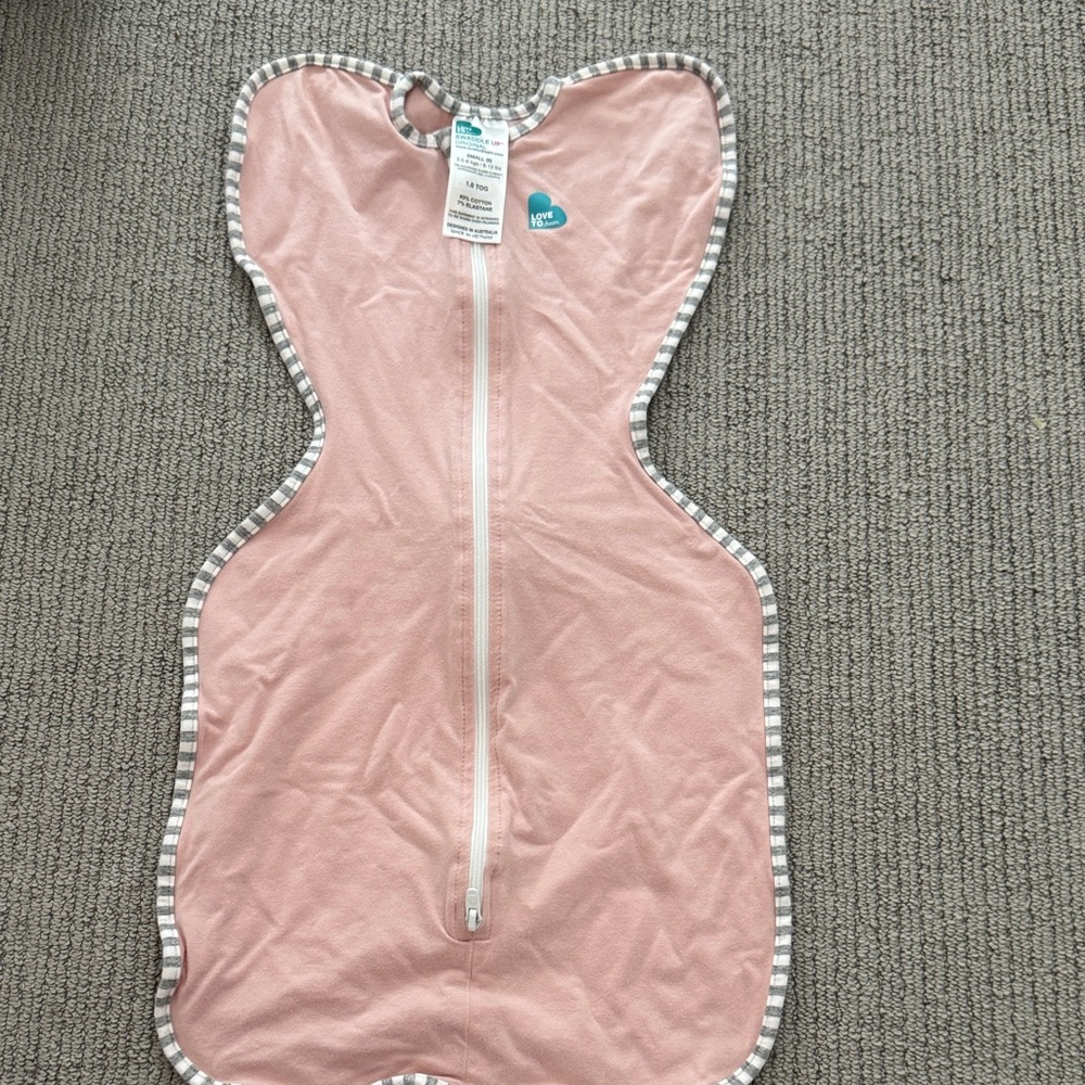 Love to Dream Pink Baby Swaddle with Gray Striped Trim